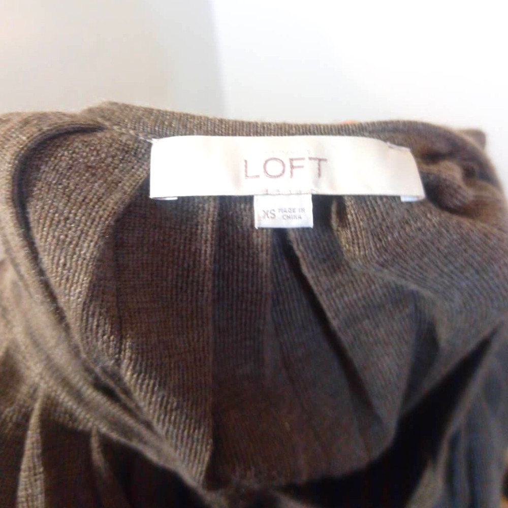 The LOFT Women Sz XS Taupe Brown Short Sleeve Knit Dress Wool Blend Sash Pleat - Picture 5 of 6